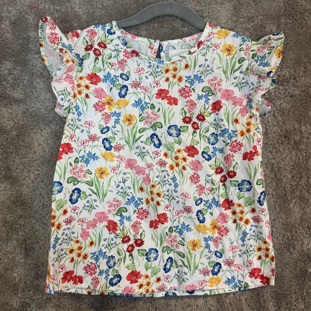 NWT Cara Cara Whimsy Floral Girls Top Shirt Size 8 Ruffle Sleeve Primay Colors
